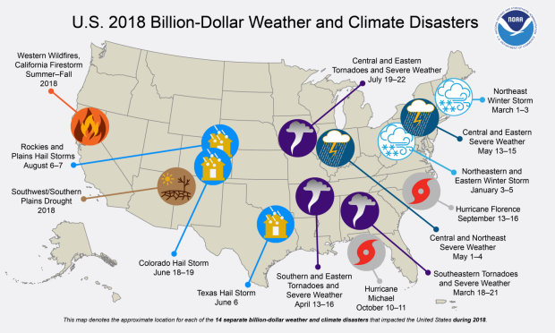 United States 2018 billion dollar disaster map